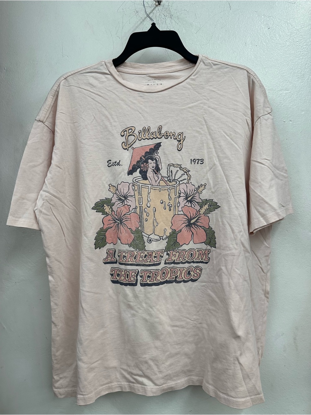 Billabong pink tropics graphic martini t shirt size small men’s